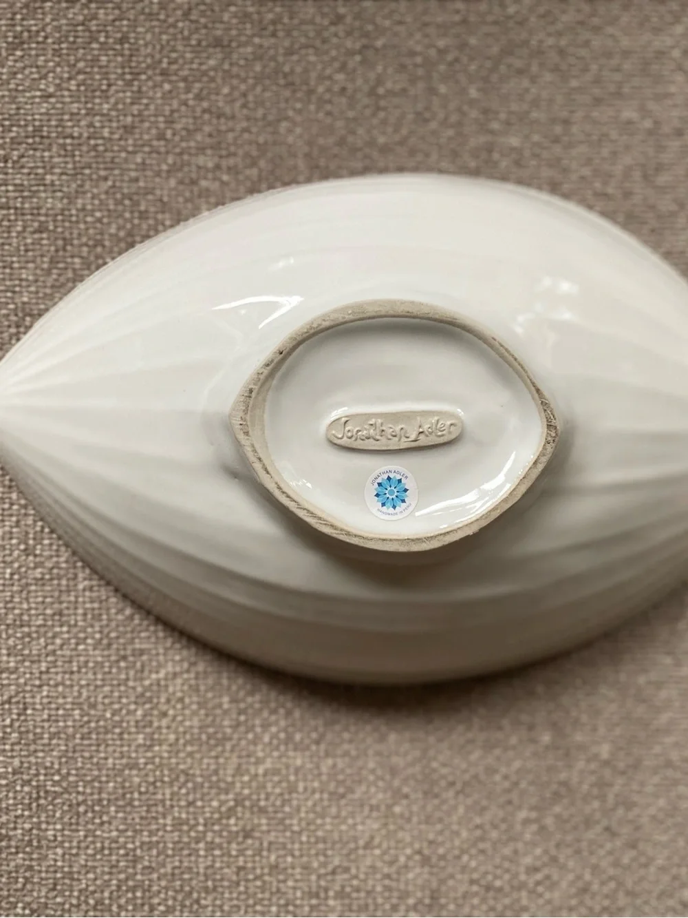 Jonathan Adler White and Gold Striped Decorative Bowl
